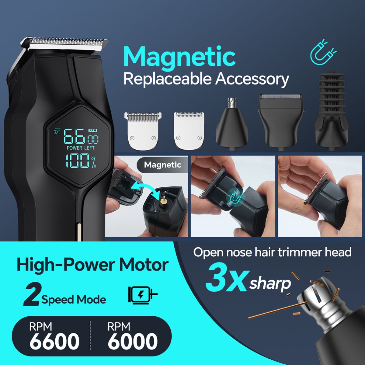 EVERSO - Cortapelos Clipper Multiuso 5 En1 Magnético Impermeables