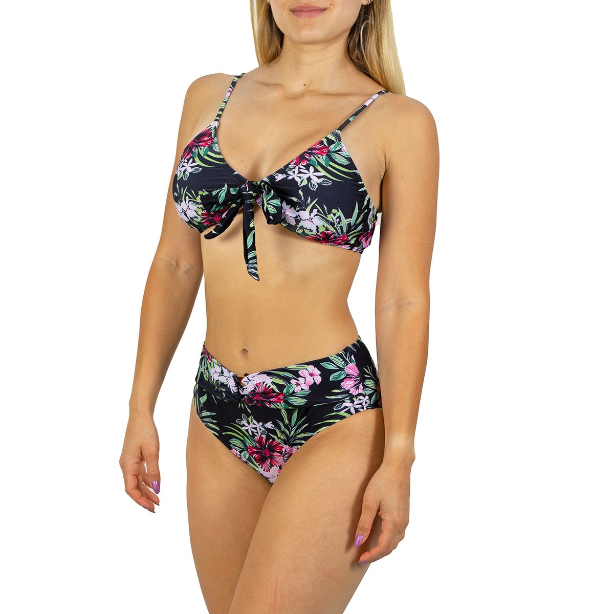 HIPSY SWIMWEAR - Bikini tiro Medio Cairo Negro floral + Kimono Hipsy