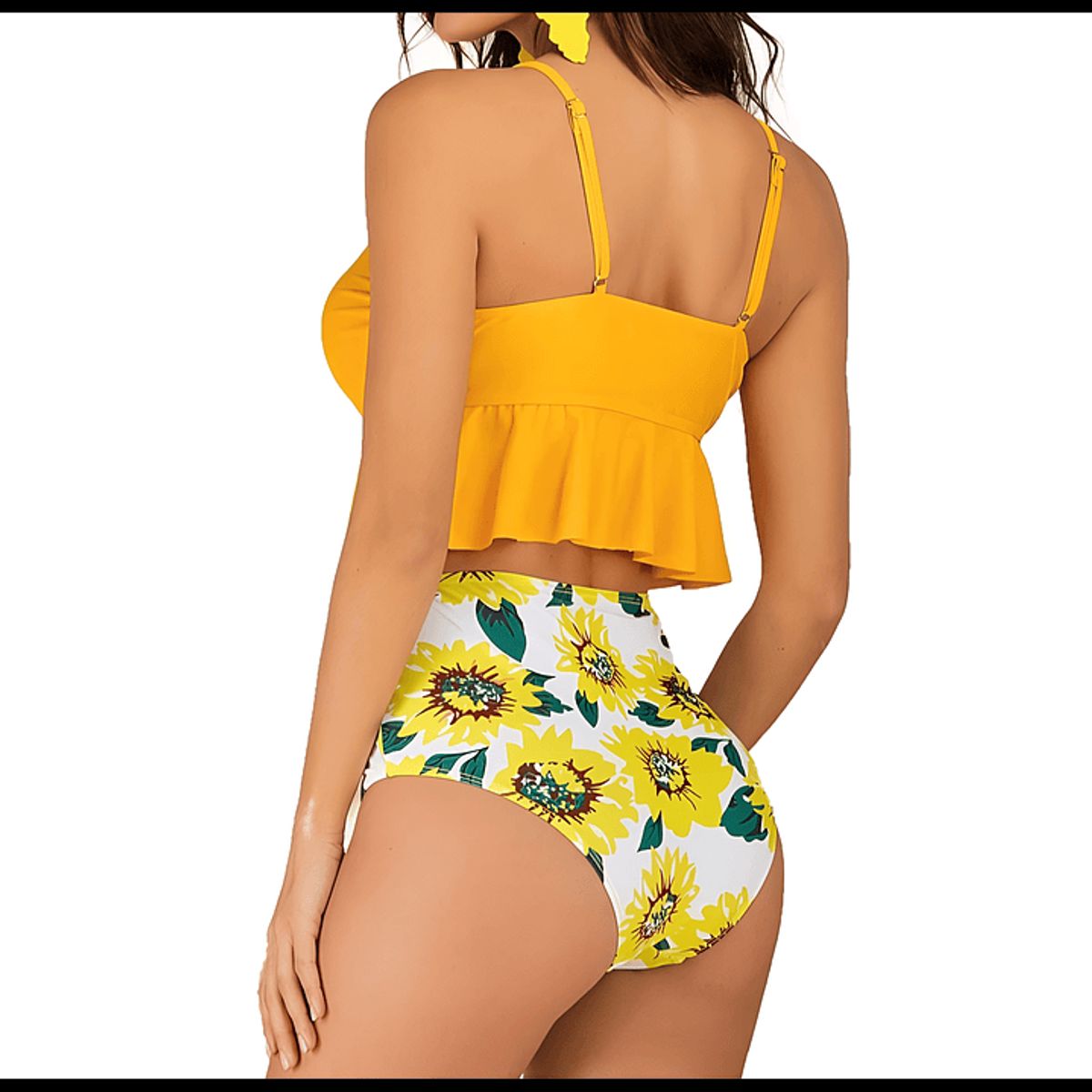 HIPSY SWIMWEAR - Bikini tiro alto Mujer Top Ruffle Yellow Hipsy