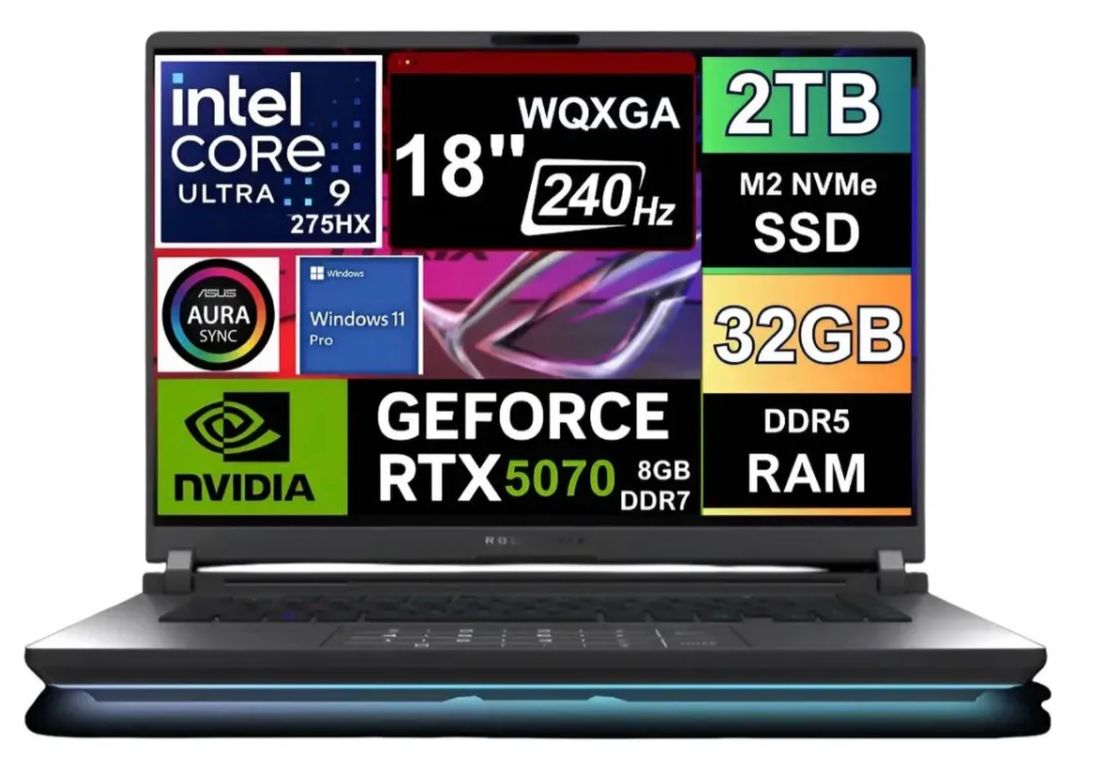 NOTEBOOK GAMER Rog Strix G18 2025 WQXGA 240HZ ULTRA 9 275HX SSD 2TB 32GB RTX 5070 8GB