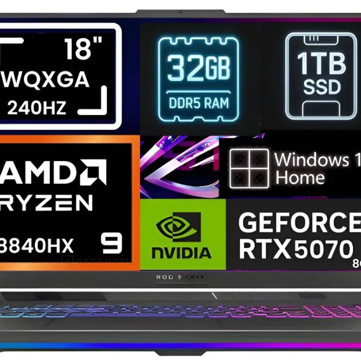 ASUS - NOTEBOOK GAMER Asus Rog Strix G18 2025 WQXGA 240hZ Ryzen 9 8840hx SSD 1tb 32GB  Rtx 5070 8GB