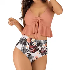 HIPSY SWIMWEAR - Bikini tiro alto Mujer Top Ruffle Palo Rosa Hipsy