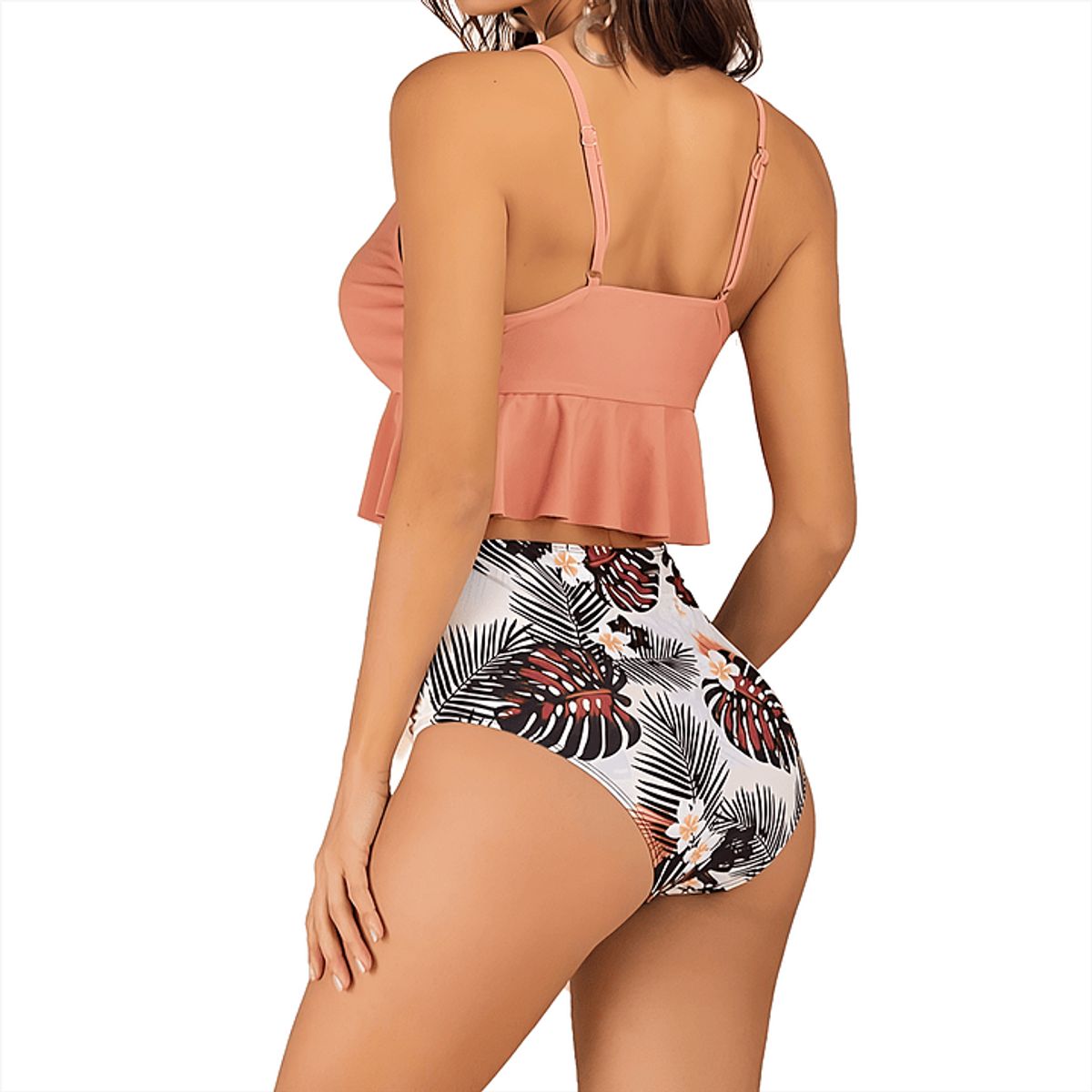HIPSY SWIMWEAR - Bikini tiro alto Mujer Top Ruffle Palo Rosa Hipsy