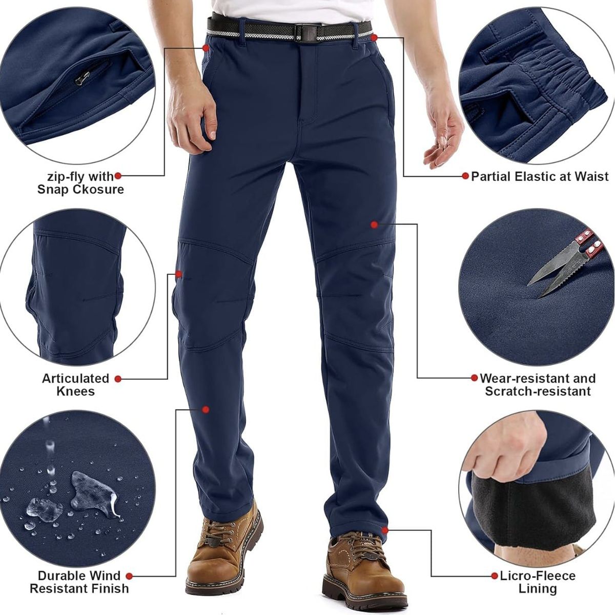 BLUE MOUNTAIN - Pantalón Softshell Hombre Termico Impermeable Con Micropolar