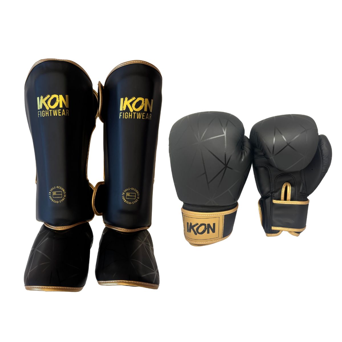 IKON - Pack Guante 14oz y Canilleras Kickboxing Negras