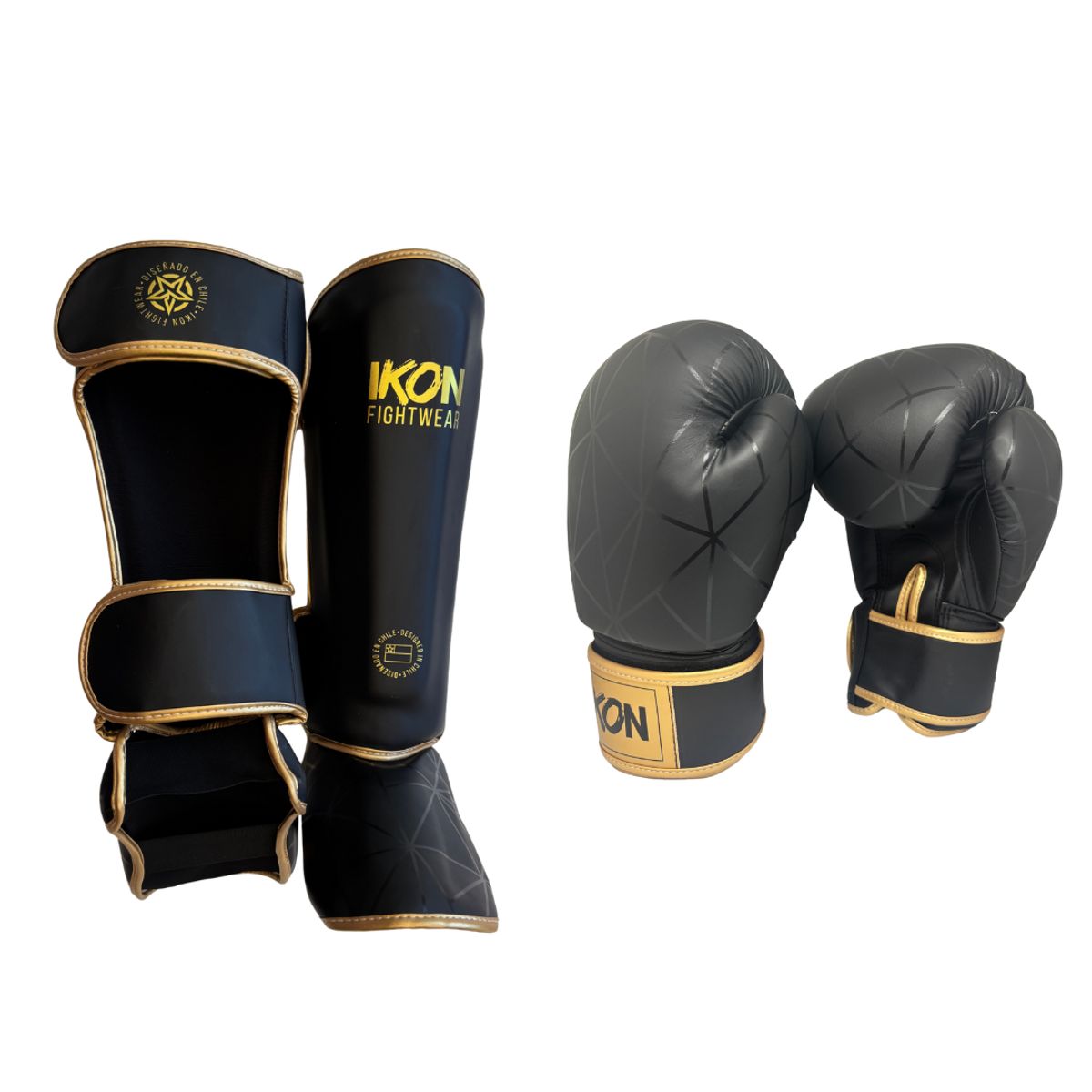 IKON - Pack Guante 14oz y Canilleras Kickboxing Negras