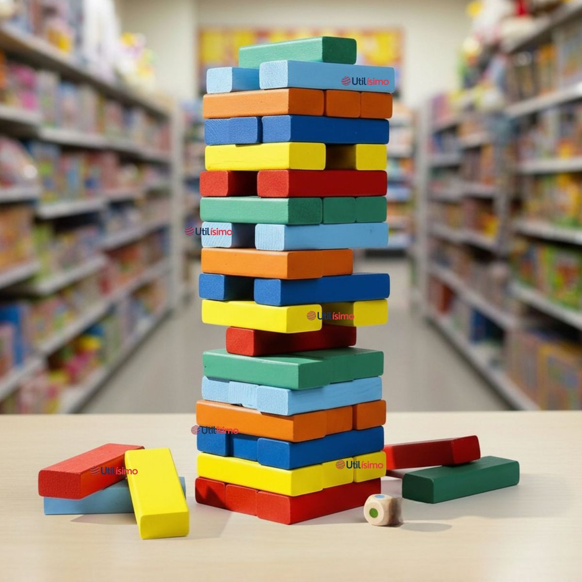 UTILISIMO - Jenga Juego De Mesa 48 Piezas Multicolor Madera Original