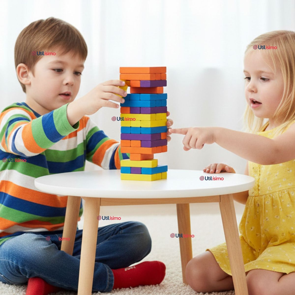 UTILISIMO - Jenga Juego De Mesa 48 Piezas Multicolor Madera Original