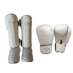IKON - Pack Guante 14oz y Canilleras Kickboxing Blanco