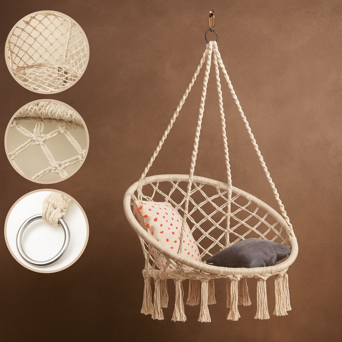 MOVI - Silla Hamaca Colgante de Algodón para Jardín o Balcón