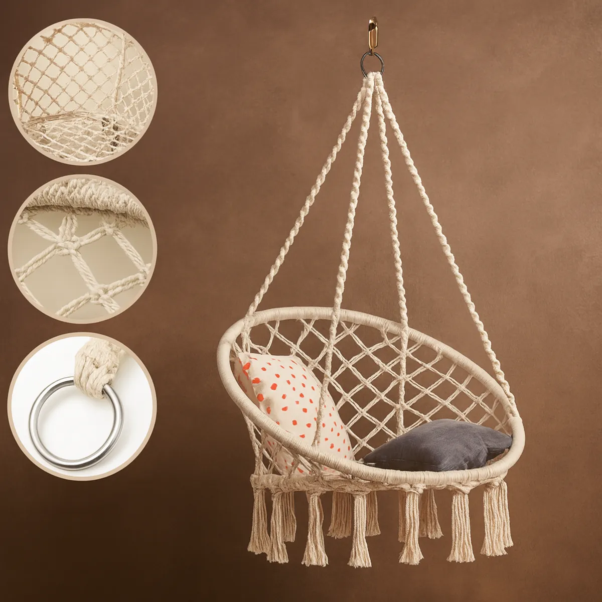 MOVI - Silla Hamaca Colgante de Algodón para Jardín o Balcón