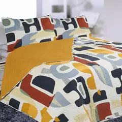 DORAL - CUBRECAMA QUILT HOTPRESS ESTAMPADO COLECCION ORIGINS SILUETA BLANCO NEGRO Y AMARILLO 2.5 PLAZAS