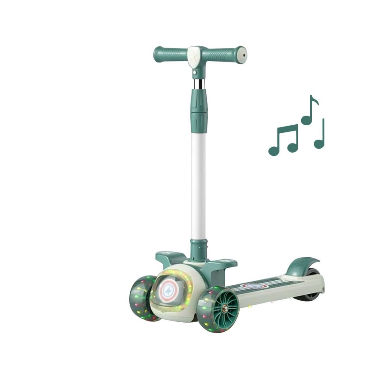 GENERICO - SCOOTER MONOPATÍN AJUSTABLE LED MUSÍCA ESCUDO ESTRELLA VERDE
