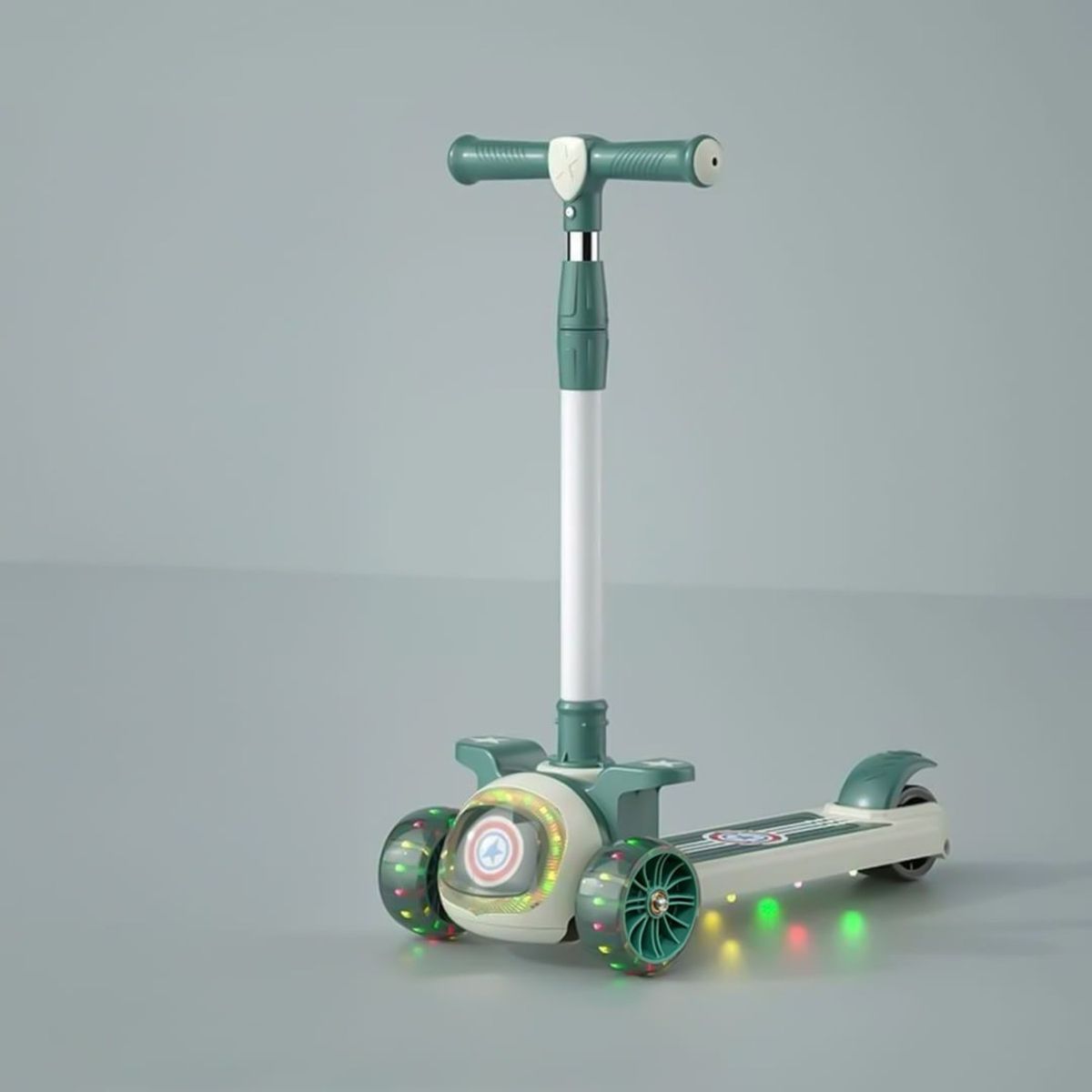 GENERICO - SCOOTER MONOPATÍN AJUSTABLE LED MUSÍCA ESCUDO ESTRELLA VERDE