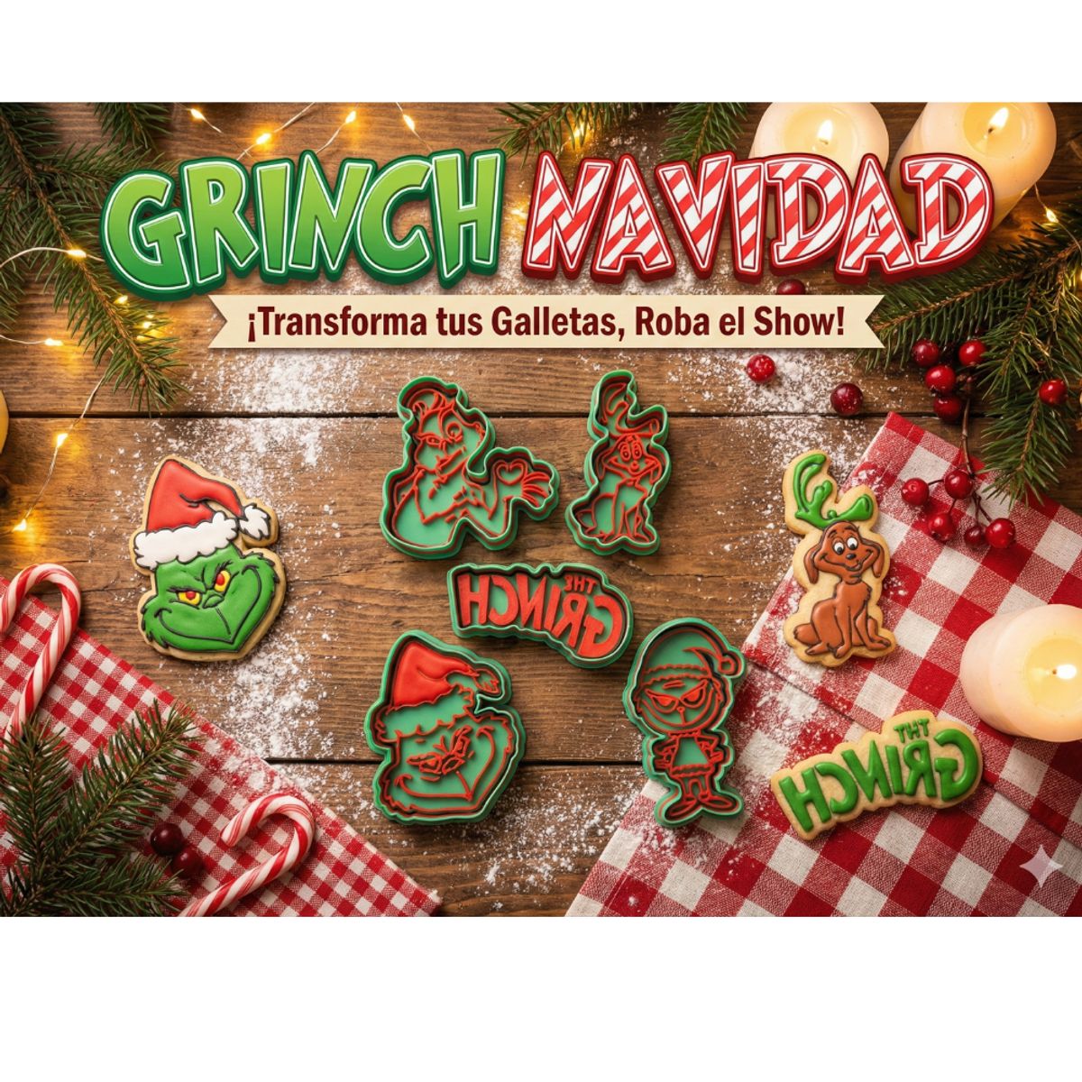 GENERICO - Set 5 Cortadores De Galletas Grinch 10 Cm