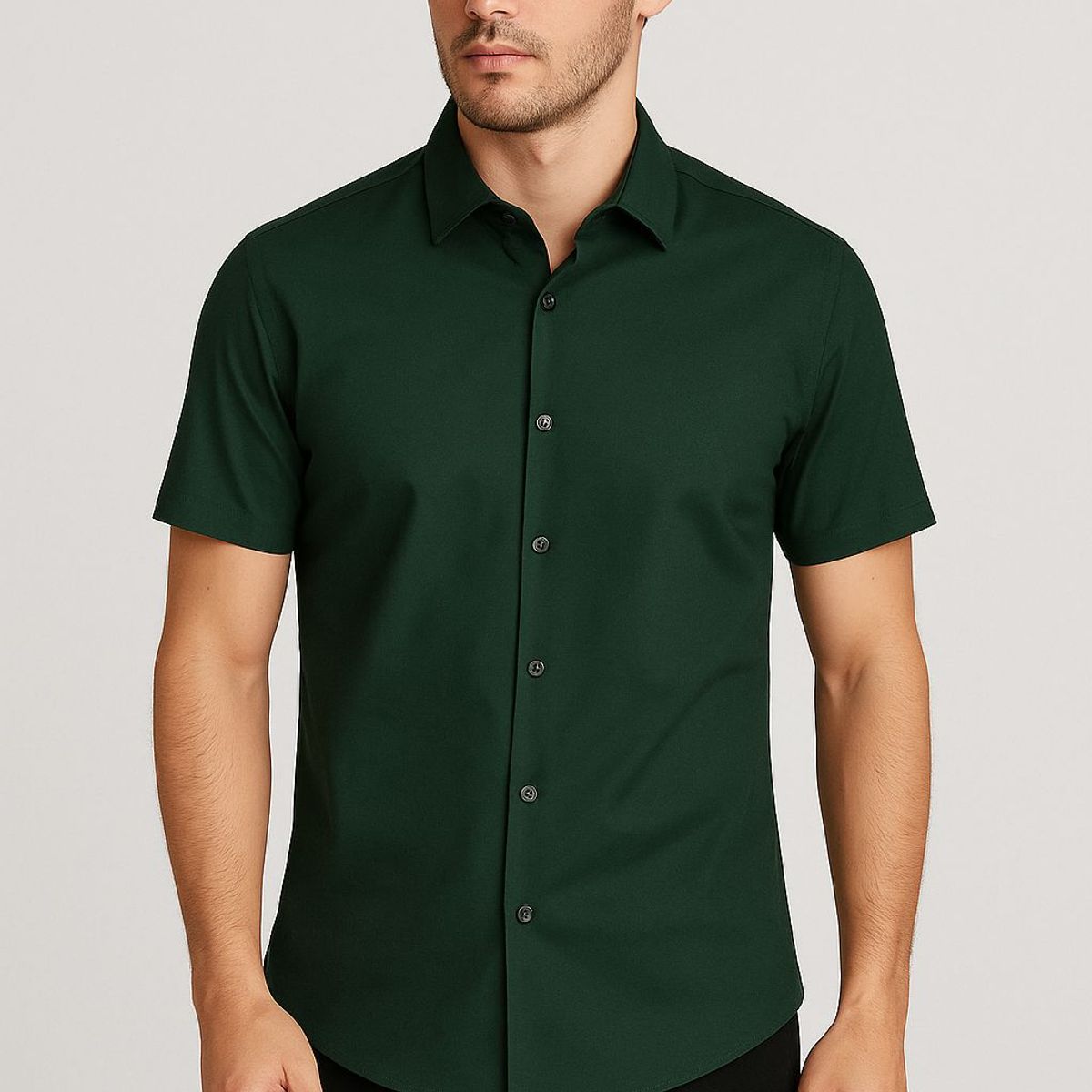 XPRESS RECHARGE - Camisa Verde Oscuro Manga Corta para Hombre  Casual y Cómoda