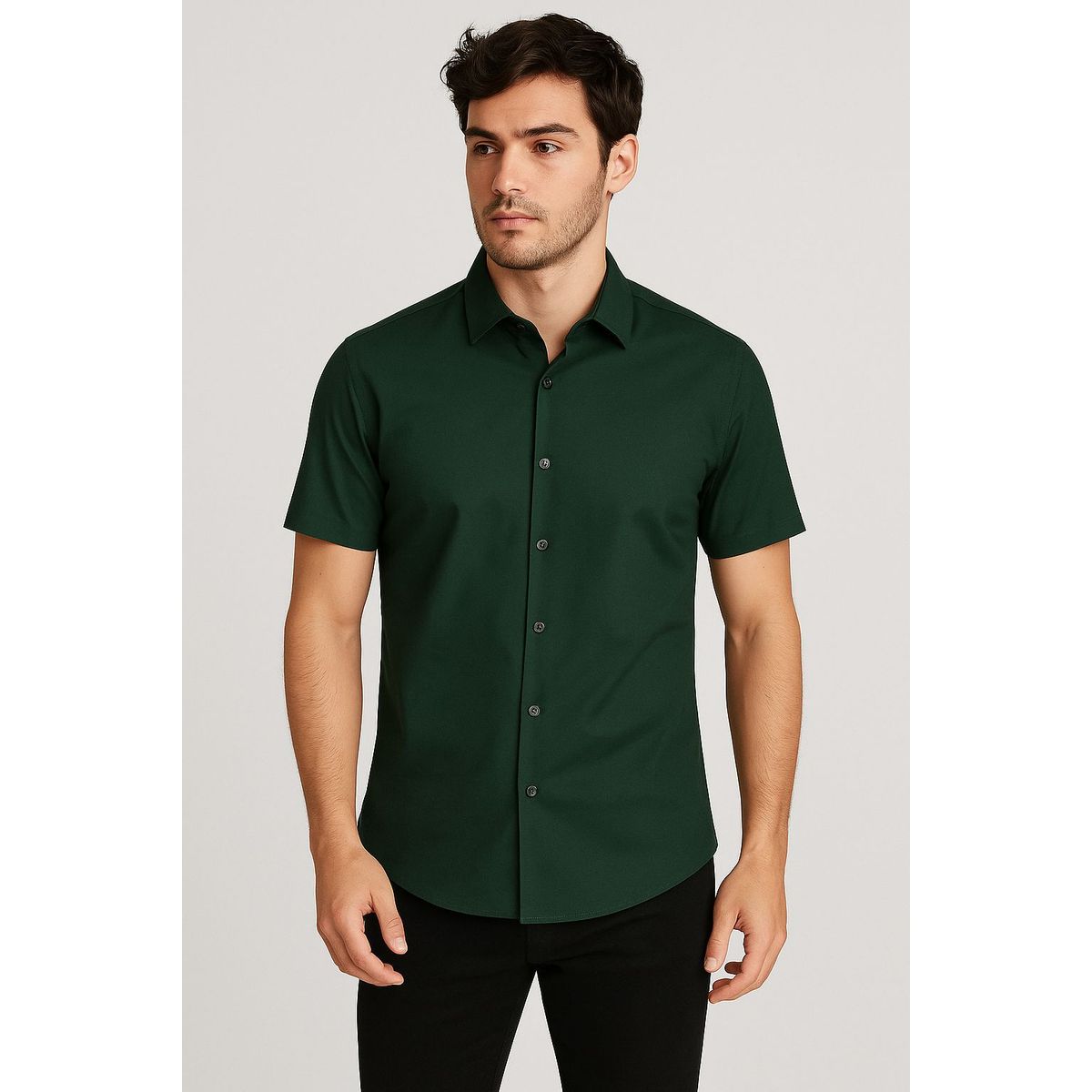 XPRESS RECHARGE - Camisa Verde Oscuro Manga Corta para Hombre  Casual y Cómoda