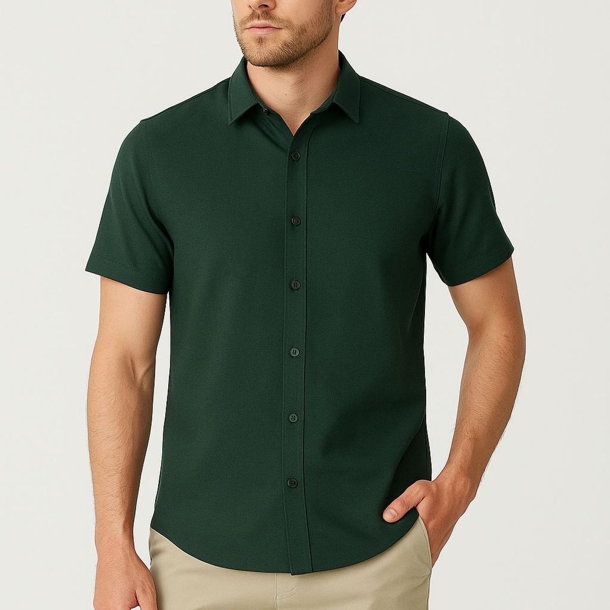 XPRESS RECHARGE - Camisa Verde Oscuro Manga Corta para Hombre  Casual y Cómoda
