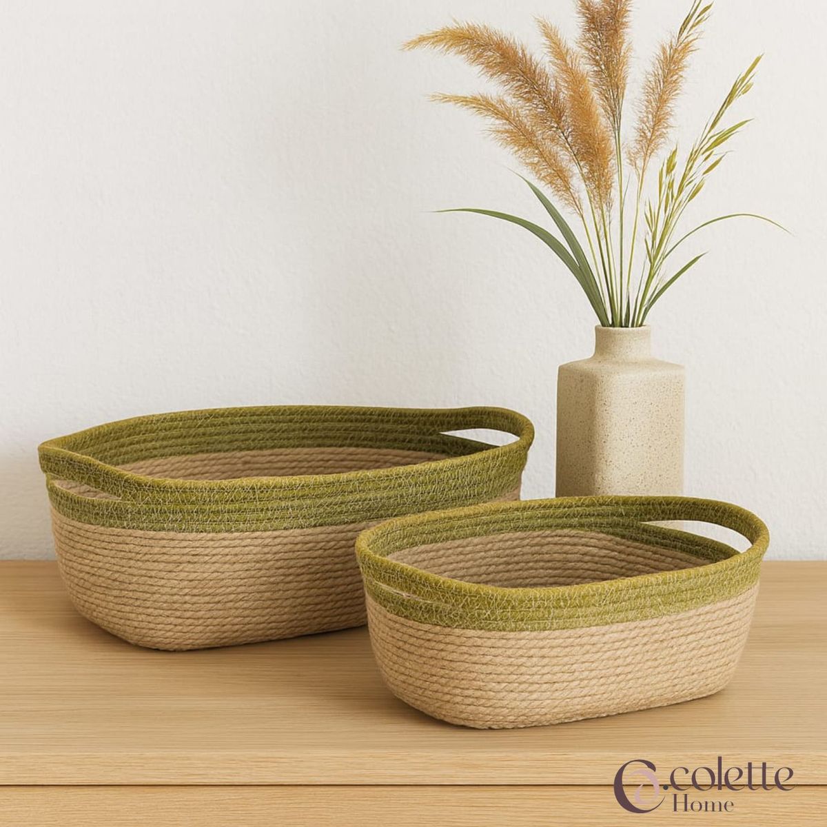 COLETTE - Set De Canastos Decorativos Rectangulares Yute Bicolor Rústico