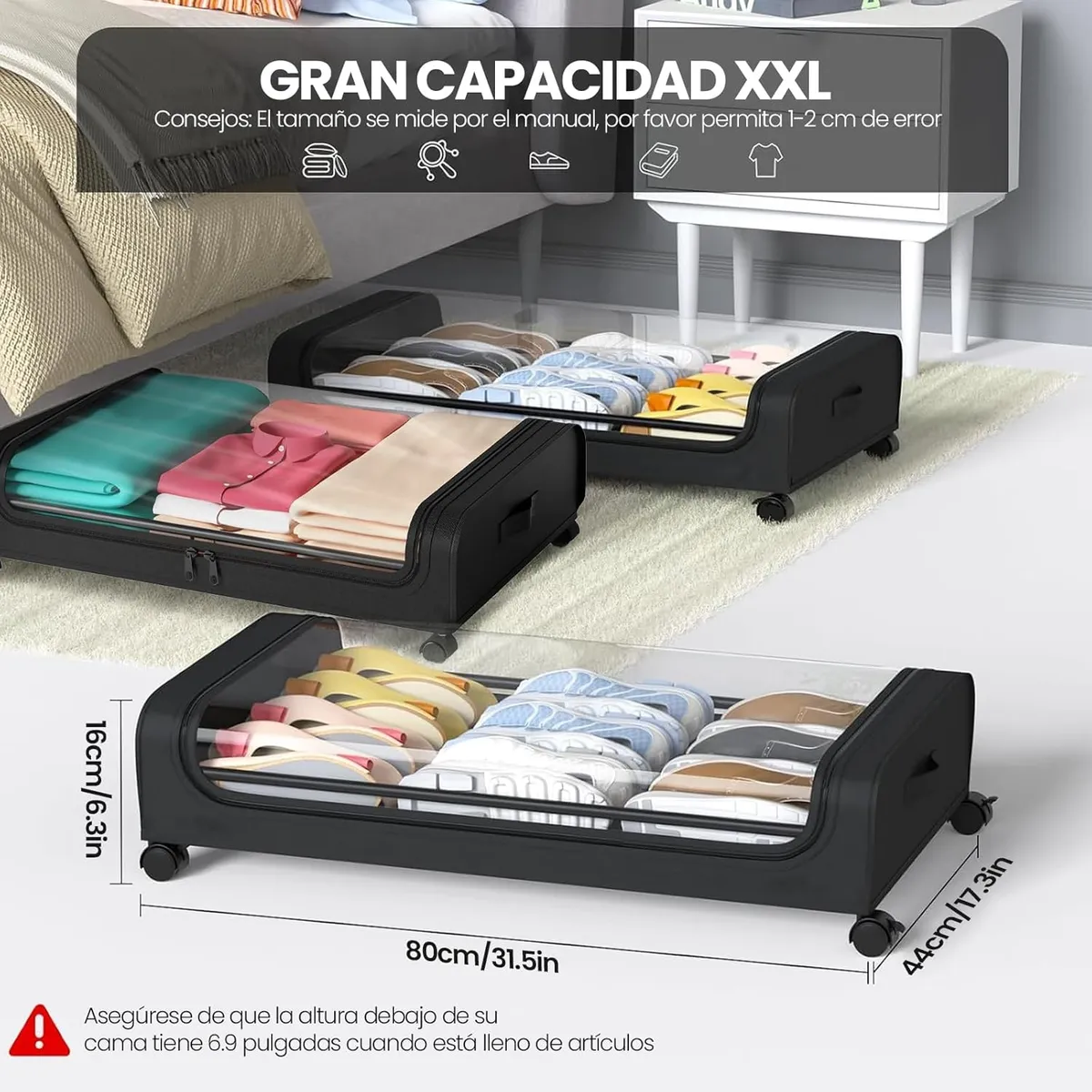 KUANGYE - Organizador De Ropa Metal P Debajo Cama Con Ruedas 80x44cm