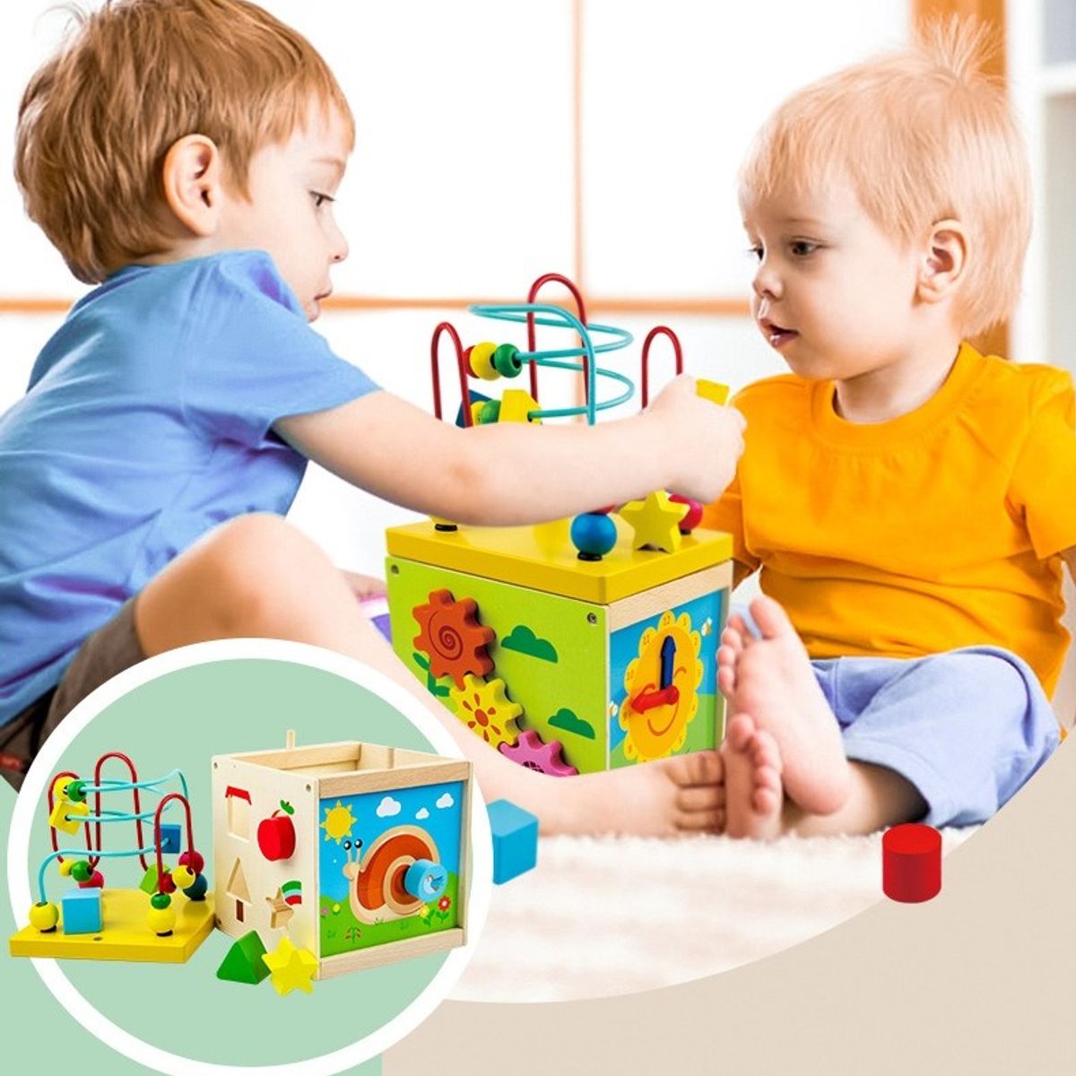 TATEE - Juguete Cubo Didáctico De Madera Bebe Infantil 5 en 1