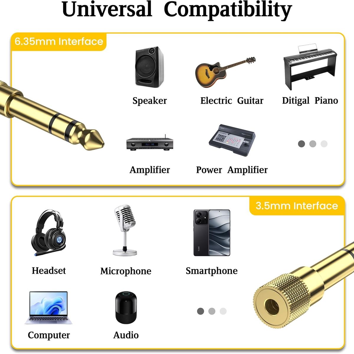 KUANGYE - Pack 8 Adaptadores Audio Plug 3.5 A 6.5 Estéreo