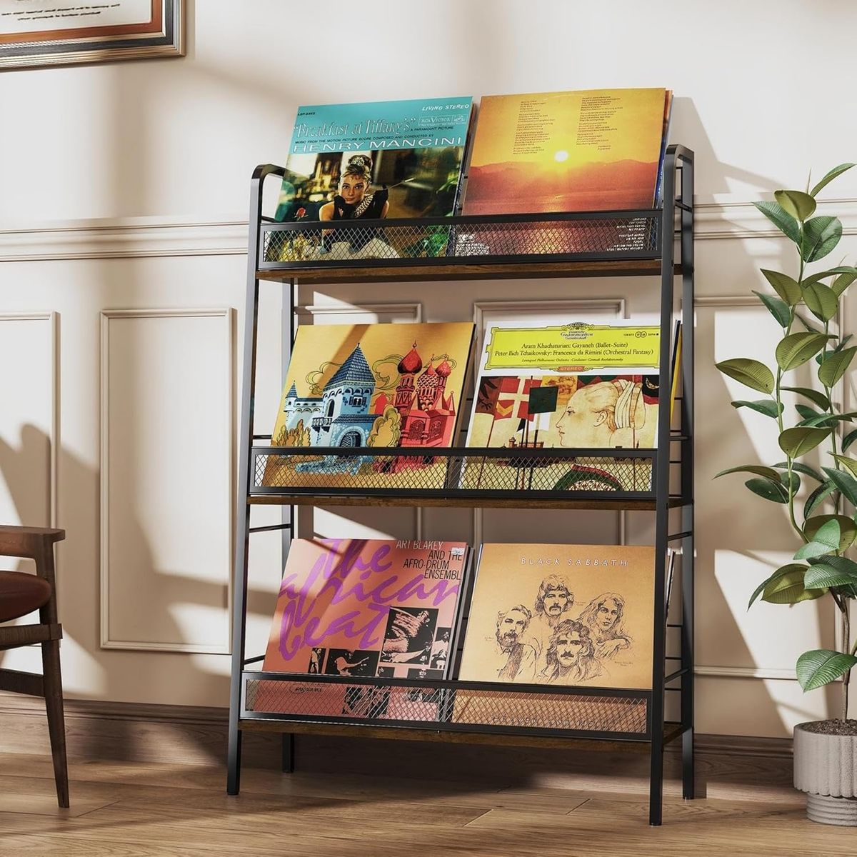 YOMYM - Soporte Almacenamiento 3 Niveles Discos De Vinilo Estante De Almacenamiento 66×22×100cm