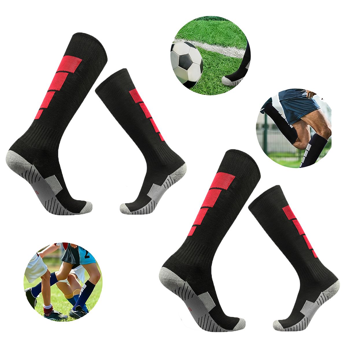 EINICIO - 2 Pares De Calcetines De Fútbol Calcetines Deportivos-Rojo