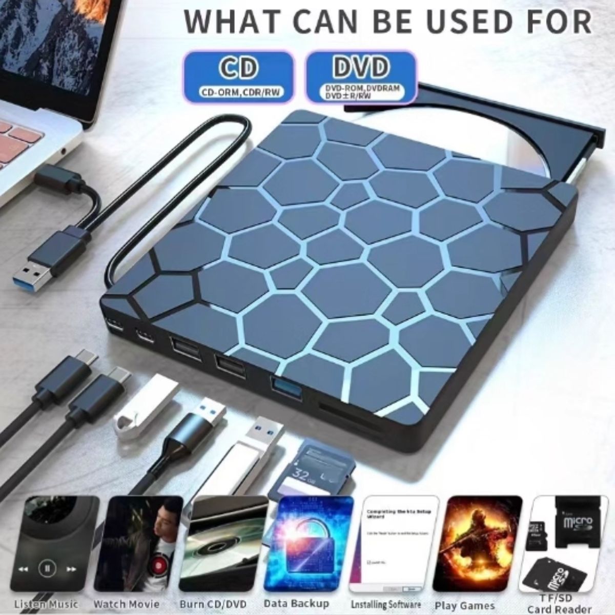 ATURE - Usb+c Reproductor De Externo Con Lector De Tarjetas De Expan