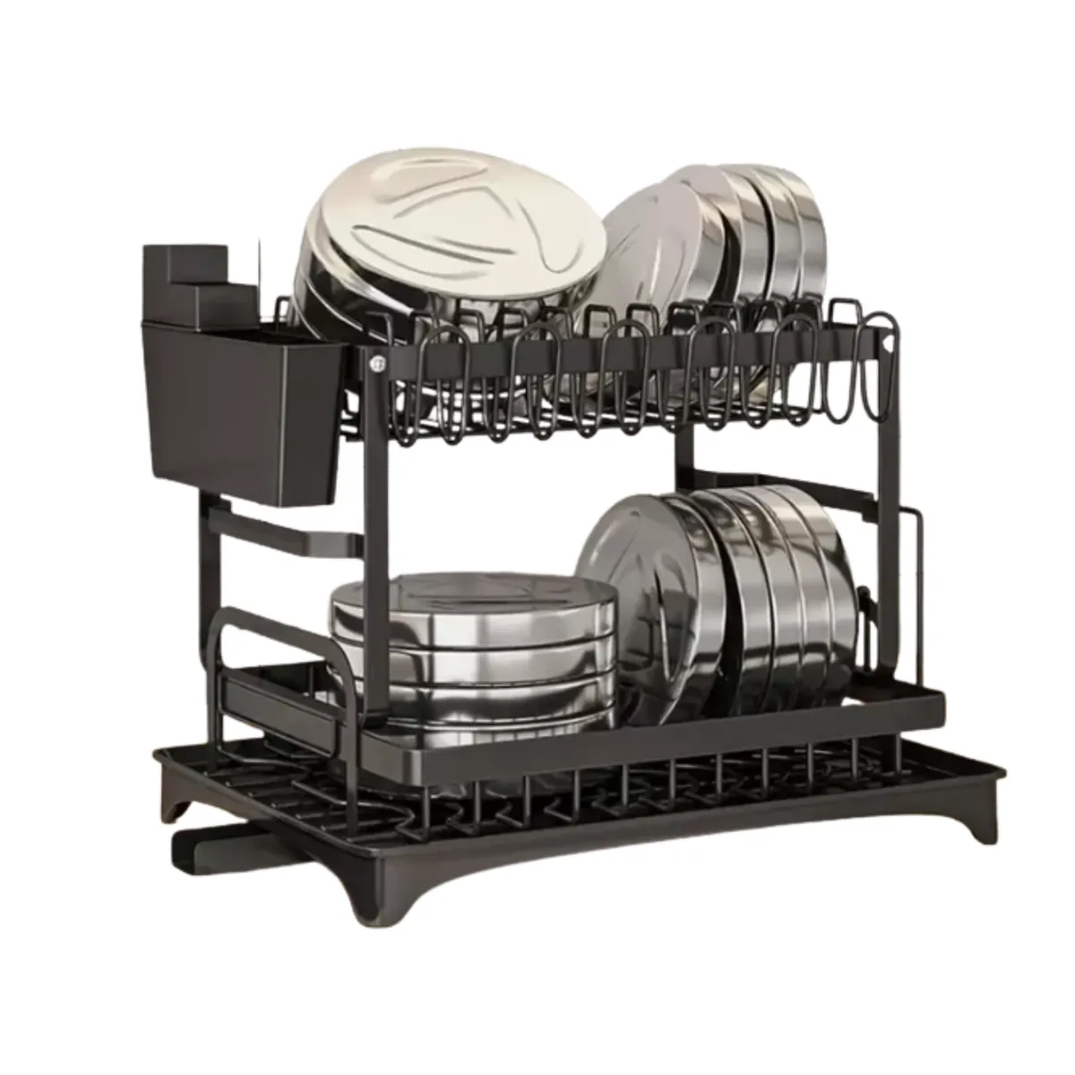 GENERICO - Secador Escurridor de Loza 2 Niveles Metal Negro - Gran Capacidad y Diseño Moderno