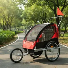 BEBESIT - Carro arrastre trailer para bicicletas 2 niños BeRide Rojo