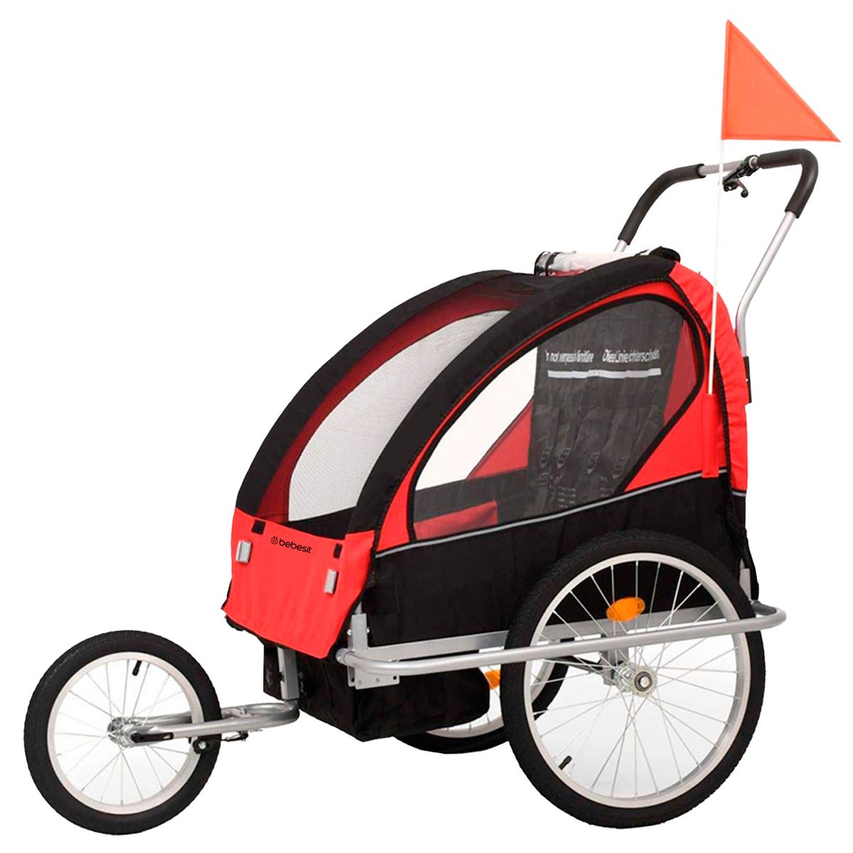BEBESIT - Carro arrastre trailer para bicicletas 2 niños BeRide Rojo
