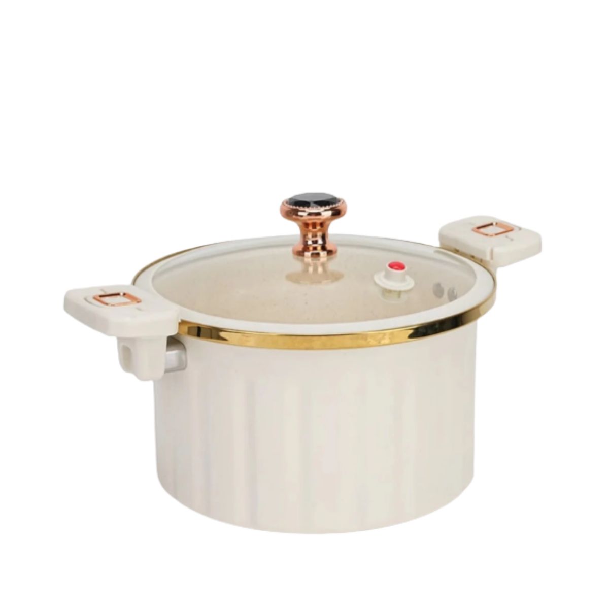 GENERICO - Olla de Micro Presión Roman  - 10 Litros, 28 cm, Diseño Lujo Color Beige y Tapa de Vidrio