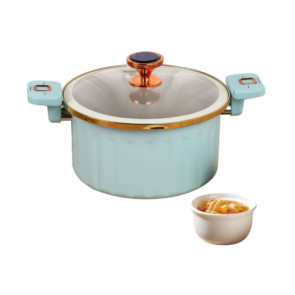 GENERICO - Olla de Micro Presión Nance - 12 Litros, 28 cm, Color Menta Pastel y Detalles Cobre-Oro.