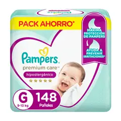 PAMPERS - Pañales Premium Care Talla G 148 Unidades