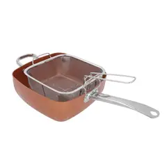 GENERICO - Olla Cuadrada 5 en 1 con Cesta Vaporera y Tapa de Vidrio - 9.5", Antiadherente Cobre, Inducción