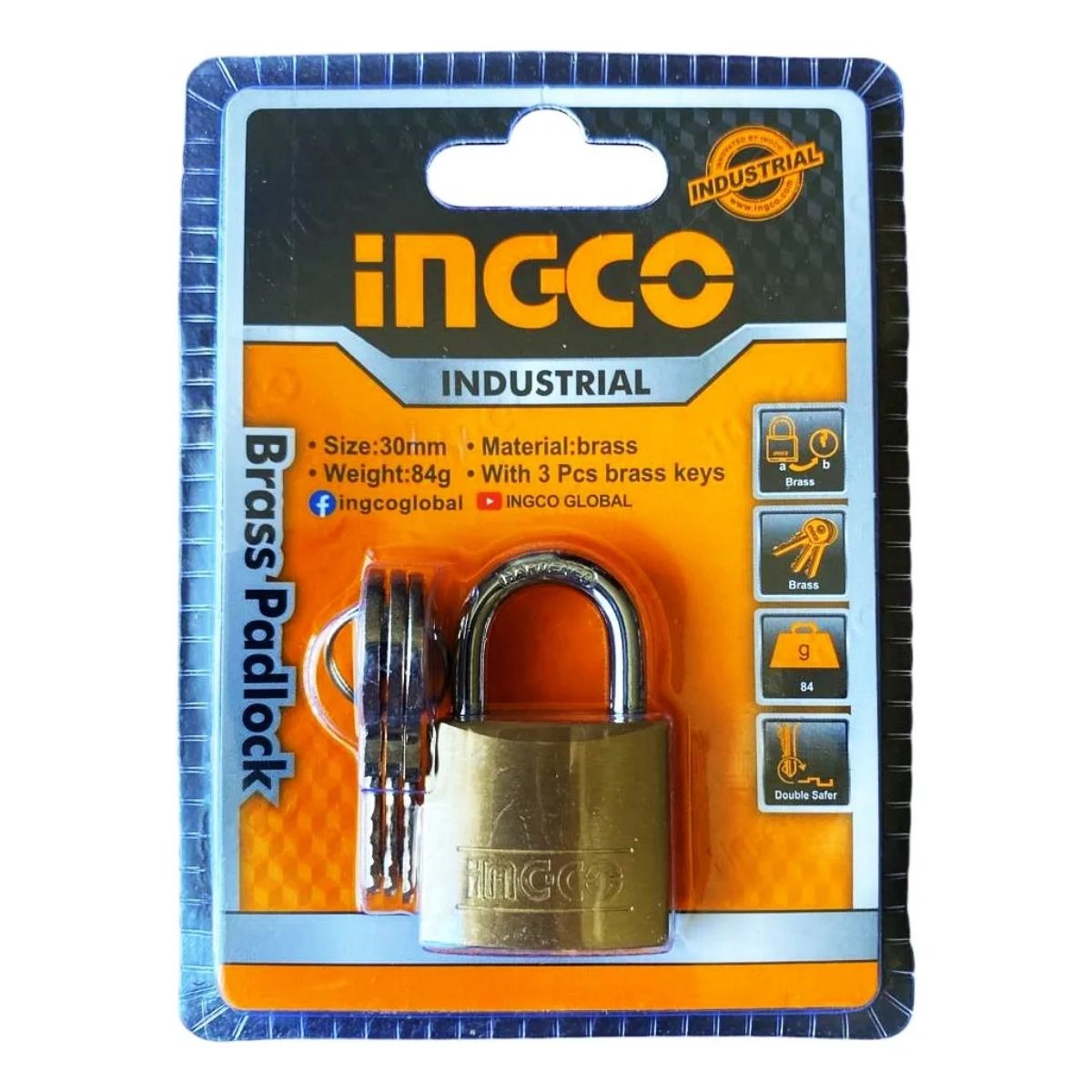 INGCO - Candado De Bronce 30mm Con 3 Llaves Ingco DBPL0302 Dorado