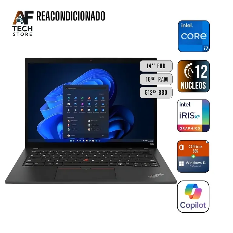 Notebook T14s I7 12th 16GB 512GB - Win11+Office - Reacondicionado Profesional