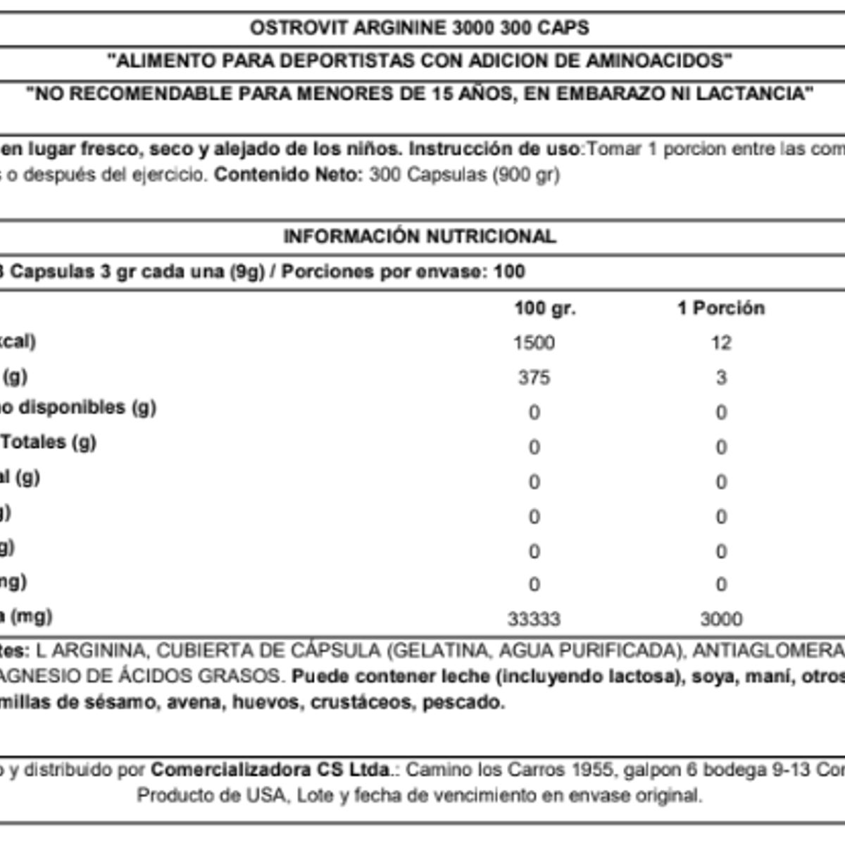 OSTROVIT - ARGININA 3000MG 300 CAPSULAS - OSTROVIT