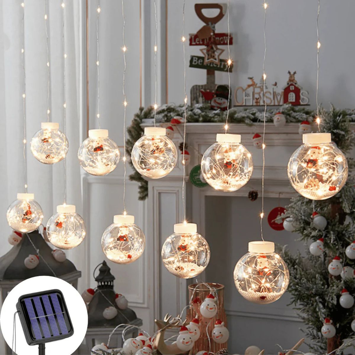 GENERICO - Cascada Solar Navideña LED con Esferas Decorativas
