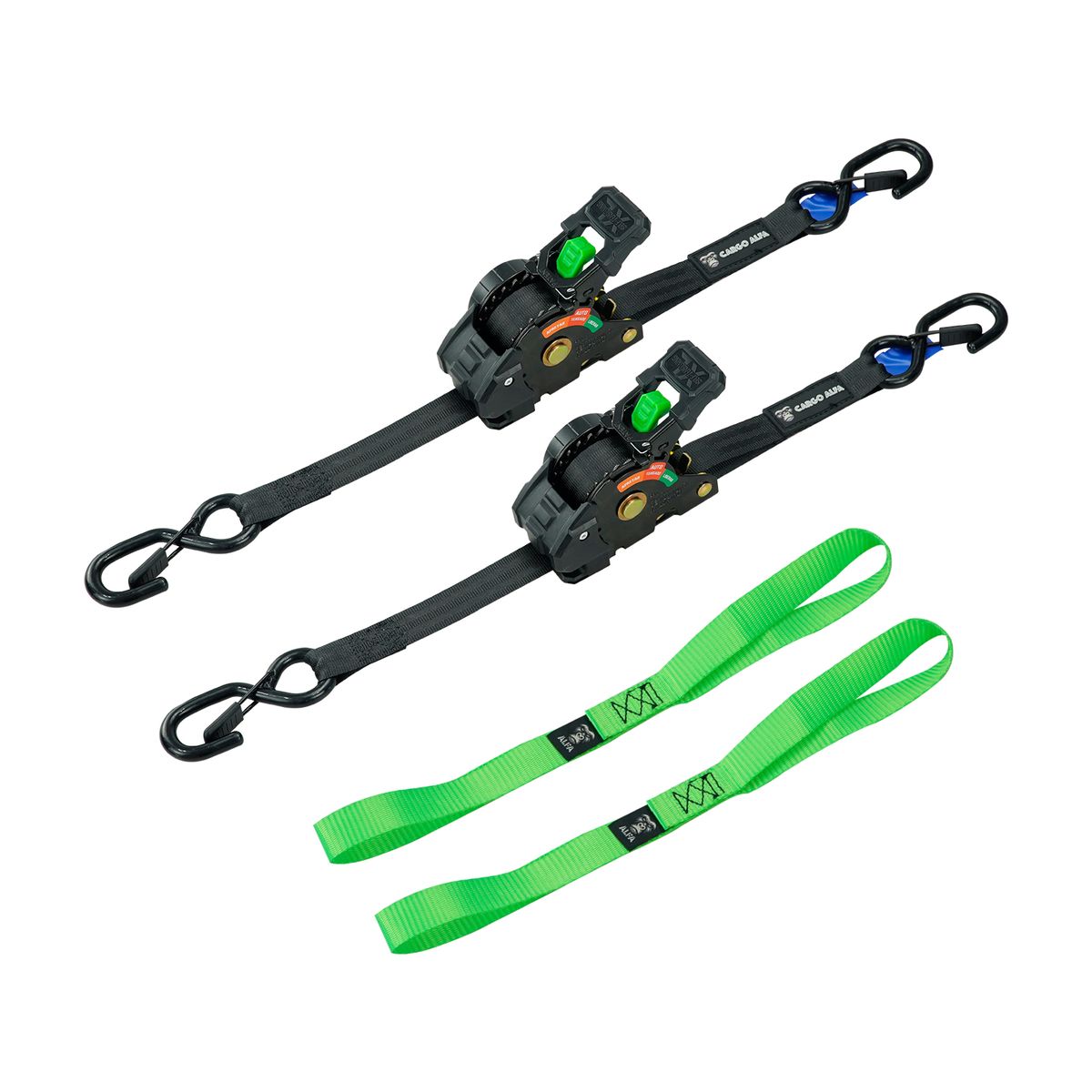 CARGO ALFA - Pack 2un Eslinga Retráctil correa amarre 2,5cm x 3 metros 550kg Cargo Alfa