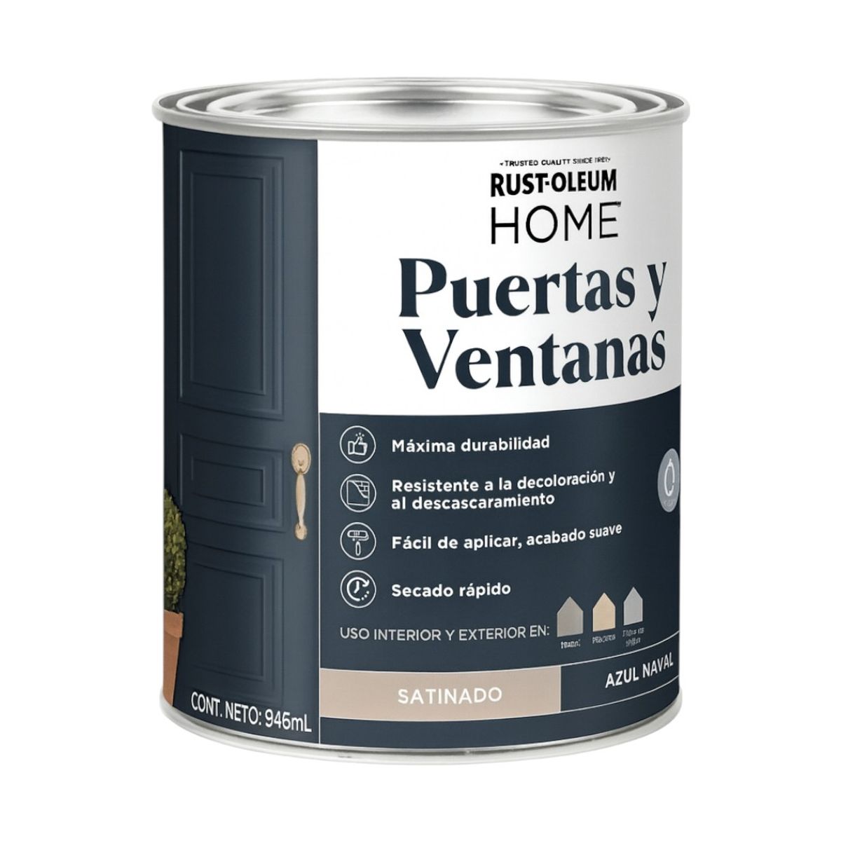 RUST OLEUM - Pinturas Puertas y Molduras Azul Naval Satinado 946mL