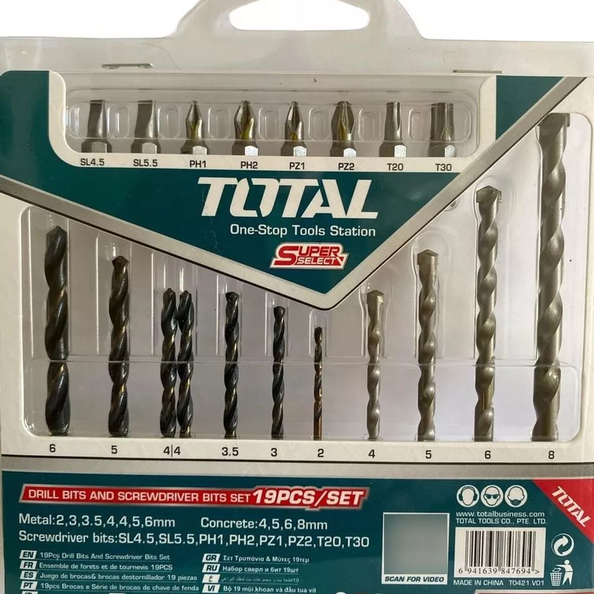 TOTAL - Juego Brocas Y Puntas 19pcs Total TACSDB1901