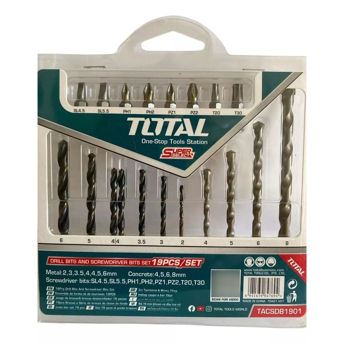TOTAL - Juego Brocas Y Puntas 19pcs Total TACSDB1901