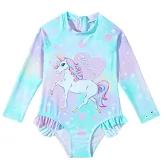 SENSIBLUE - Traje de Baño Niña Manga Larga Unicornio Pastel con Protección UV