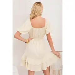 LIKE SHOP - Vestido Corto Mujer Verano Manga Corta Globo Cuello V 3366