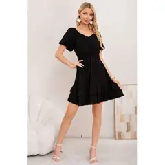 LIKE SHOP - Vestido Corto Mujer Verano Manga Corta Globo Cuello V 3366