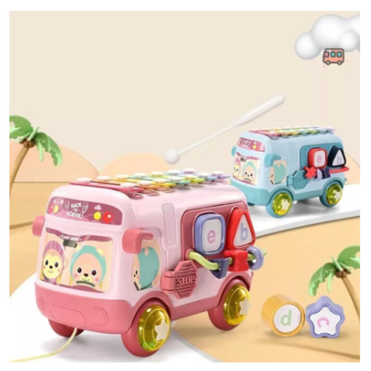 GENERICO - Juguete Autobus Niños Didactico Multifuncional Xilófono Azul