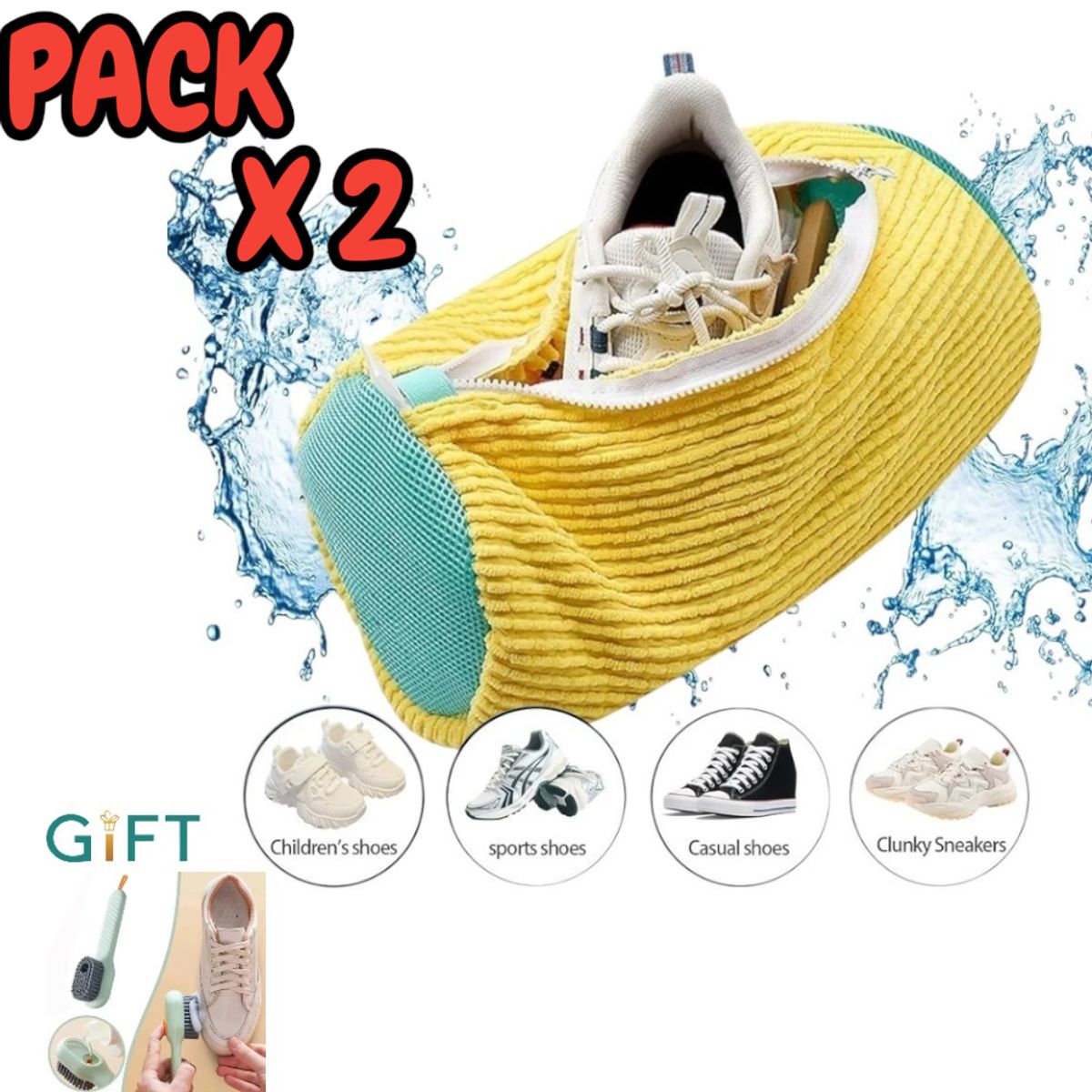 GENERICO - Bolsas Para Lavar Zapatillas Ropa Y Zapatos Protección Bolsa Protectora Pack x 2 + Cepillo Lavar
