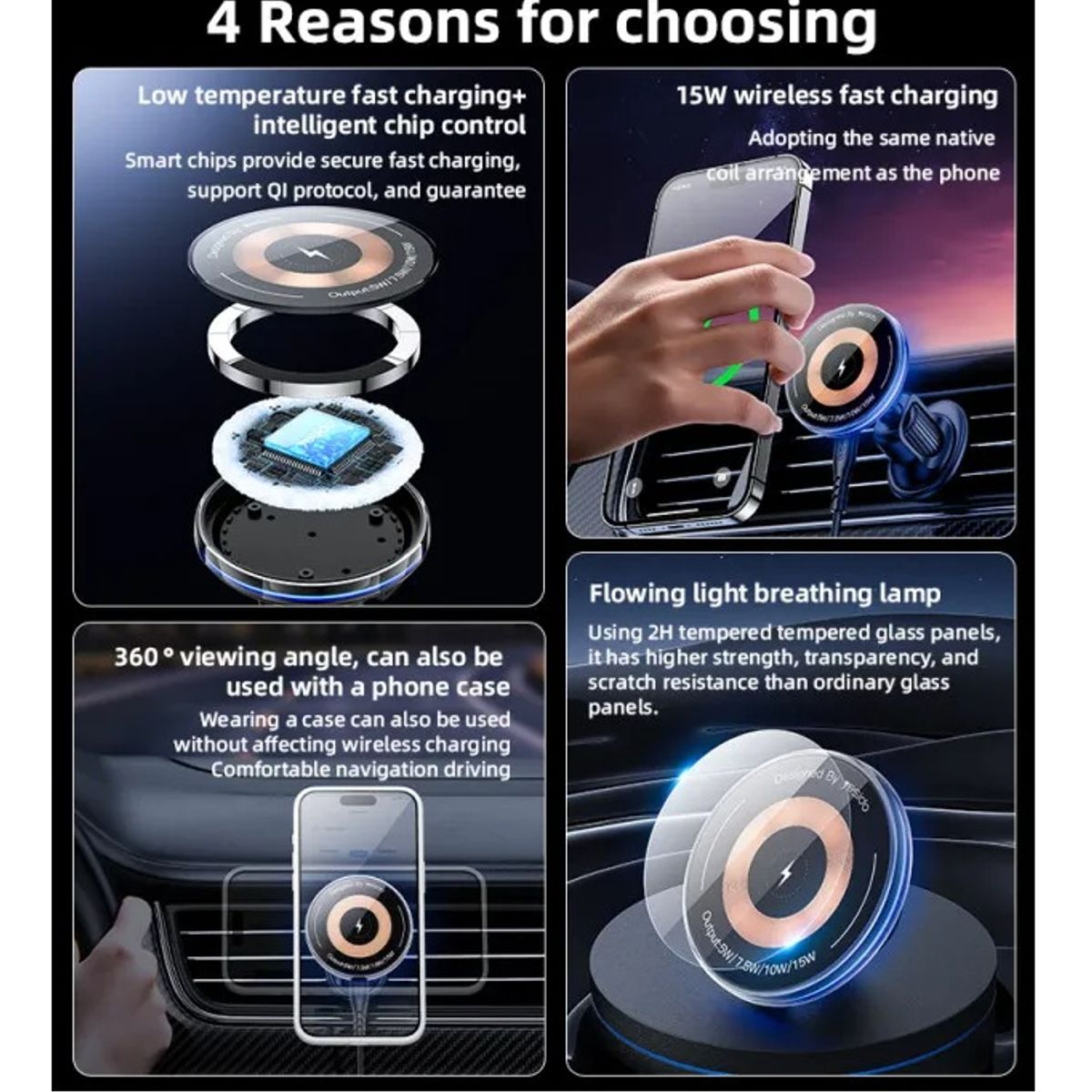 YESIDO - Soporte Porta Celular Holder Para Auto Carga Inalambrica Magsafe 15w C308 Yesido